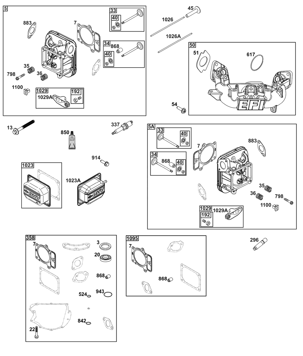 Cylinder Head Group Diagram and Parts List for 44X977-0012-G1  Briggs and Stratton Engine